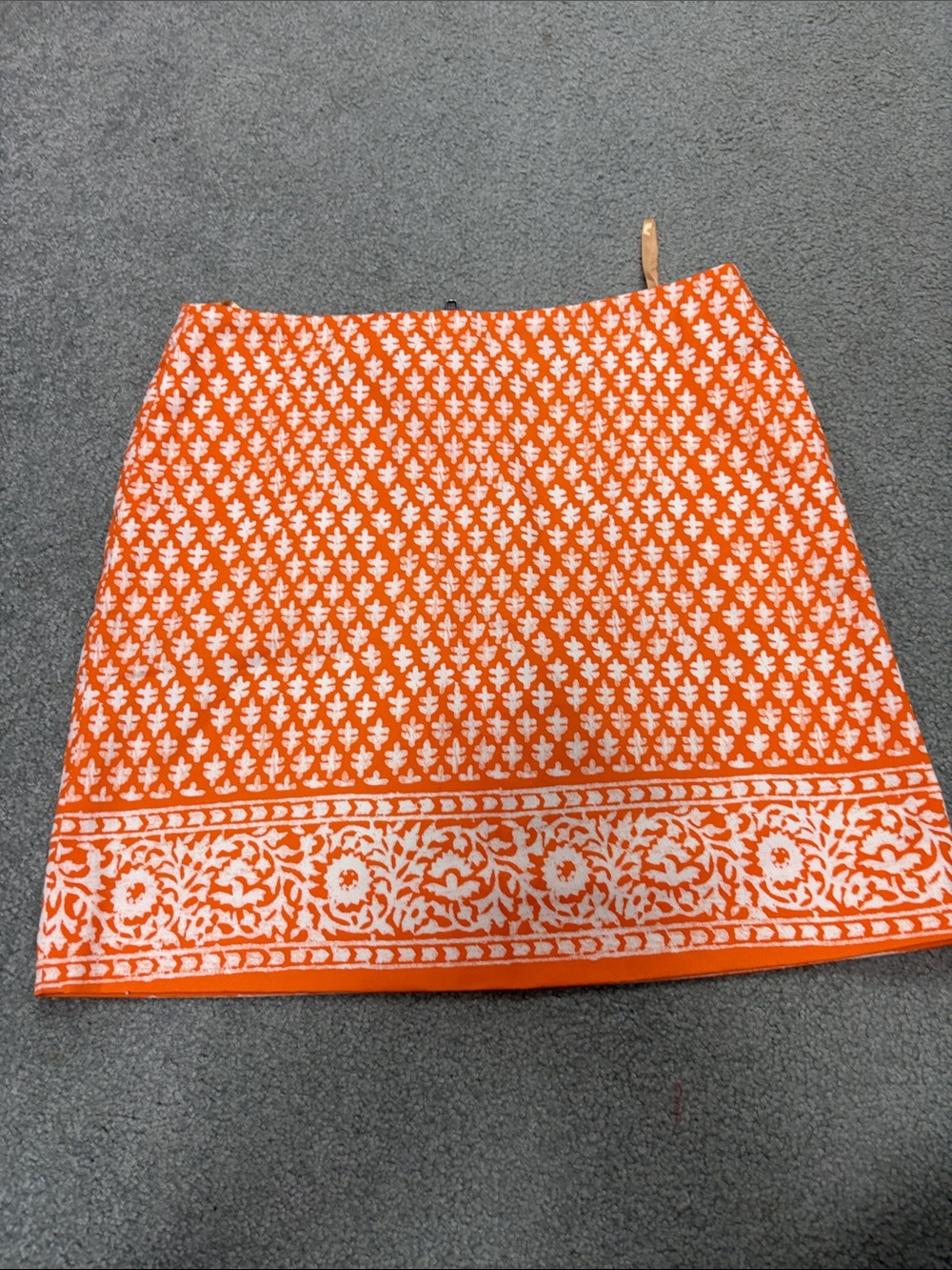 J. Crew Orange Mini Skirt with White Border Print pockets